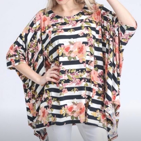 SALE! NWT Jodifl Striped Floral Shirt OSFA Fit - Picture 3 of 4
